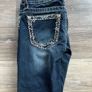 Miss Me Dark Blue Ankle Jeans with Embellished Pockets